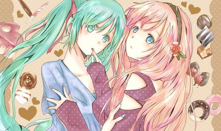 Miku & Luka - hatsune, luka, anime, miku, megurine