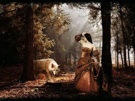 Mother Earth - wolf, girl, fantasy, forest