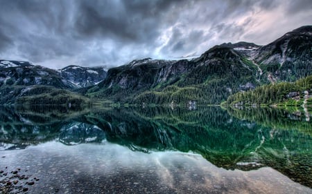 Granite Peaks of Swan Lake - forests, overcast, water, mountains, reflections, calm, nature, lakes, beautiful