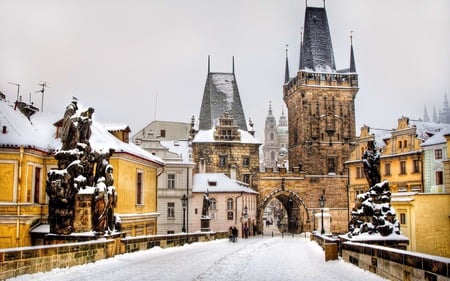 Old town - snow, winter, town, architecture