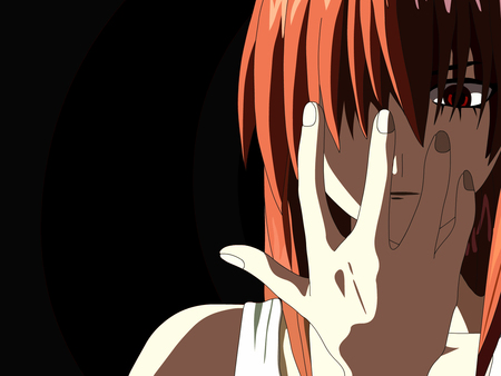 What have i done? - anime, elfenlied, red, girl, dark, hair