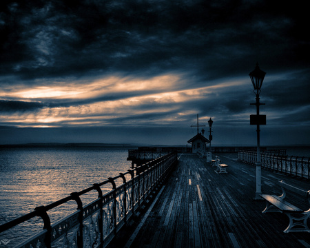 Evening sky - clouds, sunset, sky, bridge