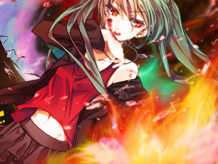 Burning Miku - music, vocaloid, anime, female, miku hatsune, fire, hatsune miku