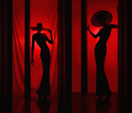 Fashion Parade - abstract, black, fantasy, red, artwork, silhouette, female forms