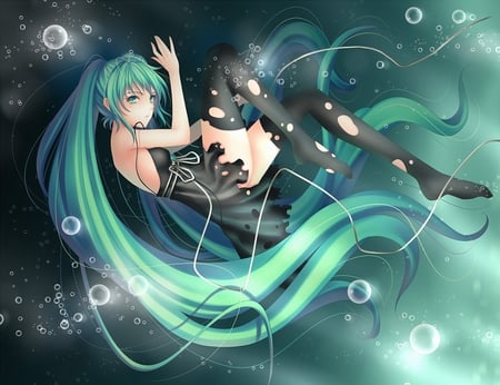 Miku Hatsune - hatsune miku, female, vocaloid, anime, long hair, green hair, miku hatsune, underwater