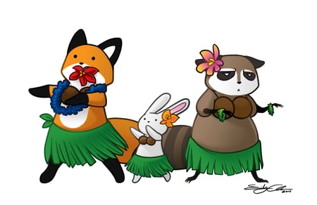 Stupid Hula - hula, cartoon, fox, funny, cute, bunny, animals