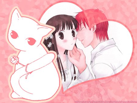 kyo and tohru - anime couple, married, heart, kyo, tohru, cat