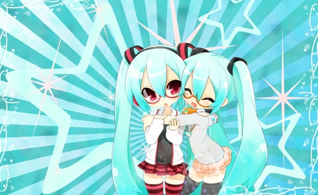 Miku - stars, bffs, chibi, blue, anime, friends, miku