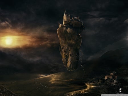 Castle in the sky - sky, abstract, dark, castle, fantasy