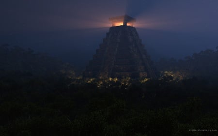 Undiscovered Night - temple, 3d, night, light