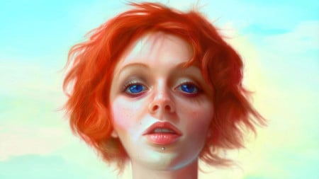 Red Hair - girl, drawing, red, hair