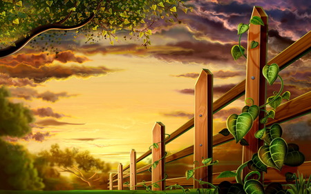 Wild Plant Fantasy - fantasy, sunset, plant, wild