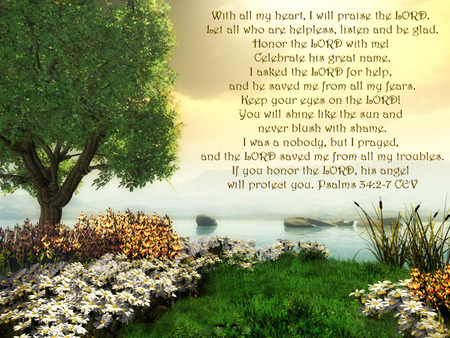 I WILL PRAISE - abstract, grass, tree, sky, scripture