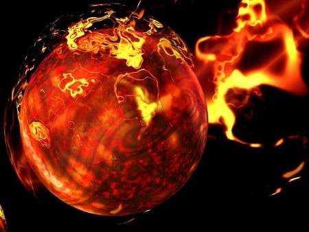 burning sphere - space, fire, sphere, fantasy, planets, abstract