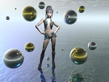 girl and spheres - girl, fantasy, 3d, spheres