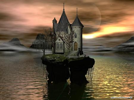 fantasy castle - nature, sky, ocean, castle, fantasy