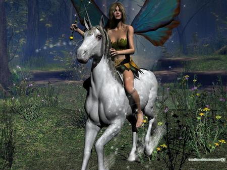 fairy and unicorn - fantasy, nature, girl, fairy, unicorn