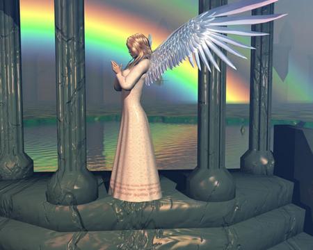 angel - girl, fantasy, angel, rainbow