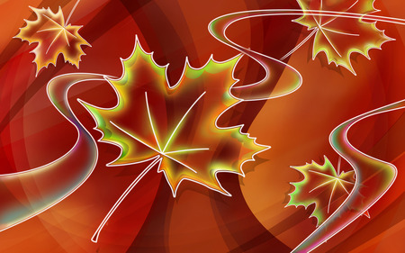 Autumn (WDS) - autumn colors, digital art, wds, vector design, neon style, orange, widescreen, autumn, red, leaf