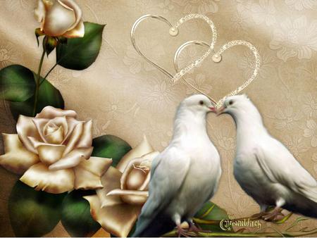 Doves - roses, abstract, doves, hearts