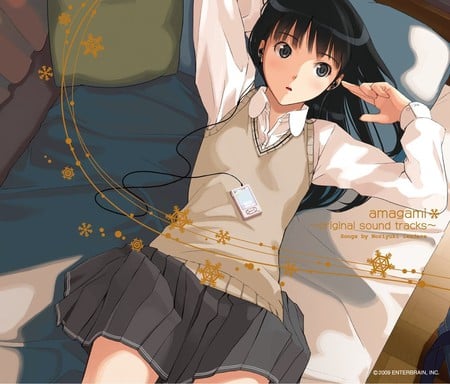 Amagami - anime, black hair, girl, cute, listening