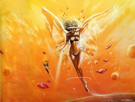 floating fairy - fairies, fantasy, atmosphere, yellow