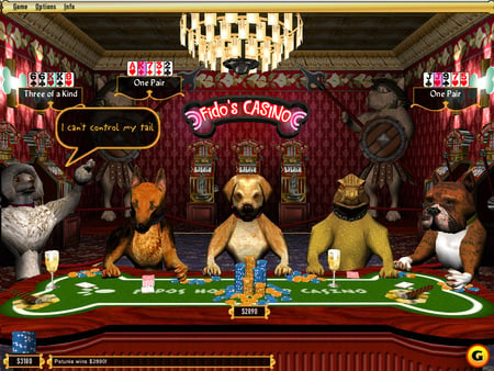  poker dogs playing at the casino  - abstract, fun, cartoon, playing, cards, casino, fantasy, dogs, art