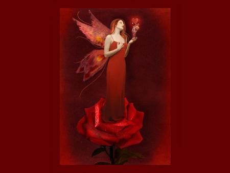 VALENTINE FAIRY - female, red, heart, wings, valentine, fairy, rose