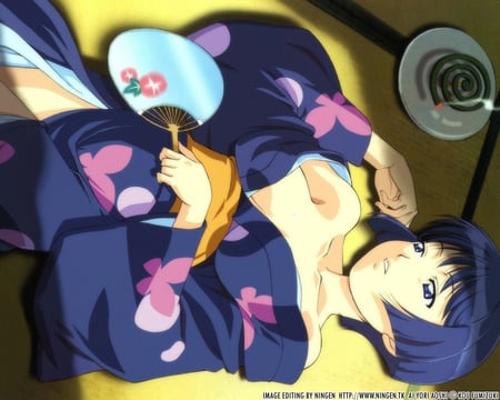 anime girl in a komono - fan, girl, tired, anime, komono, cute