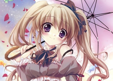 Umbrella - girl, cute anime, beautiful walls, the wallpaper, anime girl, umbrella, anime, smile, cute, happy