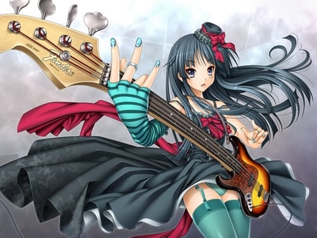 mio on bass - girl, hot, k-on, anime, mio