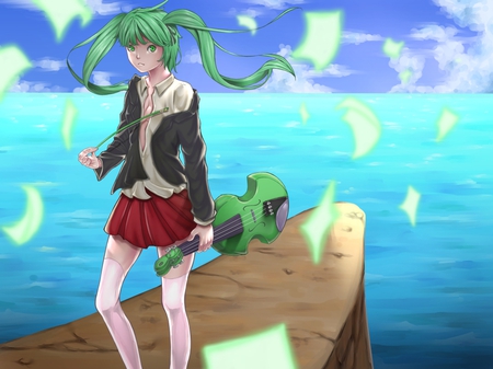 Miku Hatsune - vocaloid, anime, female, miku hatsune, water, hatsune miku, long hair, green hair