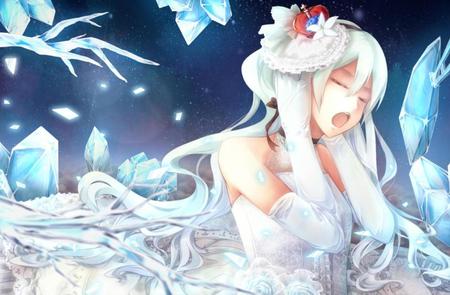 Hatsune Miku - aqua, music, anime girl, white, cool, aqua eyes, hatsune miku, song, teal, vocaloids, program, beautiful, vocaloid, diva, dress, nice, beauty, twintail, singer, aqua hair, wedding dress, black, virtual, pretty, idol, anime, miku, cute, girl, white dress, hatsune, blue, singing, awesome, white hair, crystals, flower