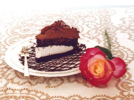 Love's taste - love, rose, taste, cake, valentines day, table, romance, photograph, piece, flower