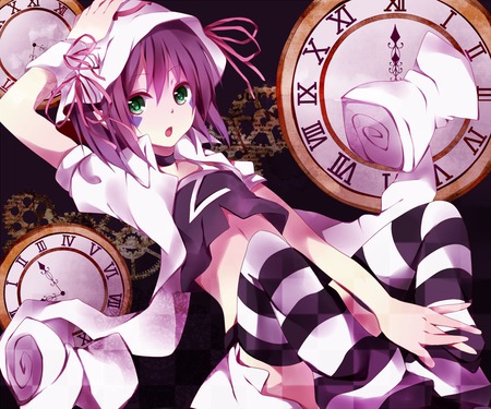 merry nightmare - hat, merry nightmare, thighhighs, yumekui merry, green eyes, purple hair