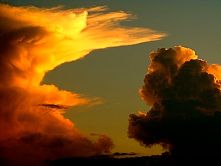 Sky Art - beauty, creation, sky, wonder, fluffy, sun, night, sunset, colours, cool, shape, reflection, clouds, dusk, dreamy