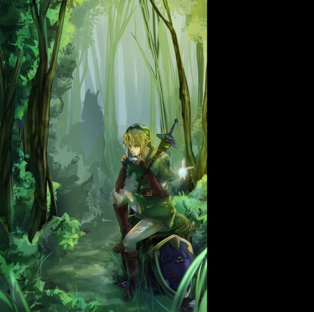 Break Time - game, anime, warrior, link, sword, meal, zelda, forest, rest, fantasy