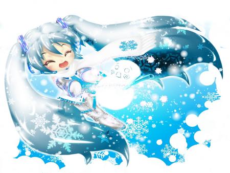 Yuki Miku - tie, pretty, snowflakes, snow, white hair, happy, uniform, yuki miku, headphones, yuki, nice, program, thighhighs, beauty, virtual, white, cute, aqua eyes, song, vocaloid, anime, blue, twintail, hatsune miku, microphone, music, chibi, idol, anime girl, winter, skirt, beautiful, singer, girl, blush, cool, black, smile, miku, awesome, diva, aqua hair, hatsune, vocaloids, headset