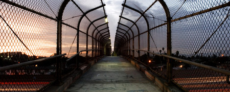 Overpass - urban dusk, walkway, enclosed walk, freeway bridge