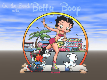 betty boop on the beach - beach, art, cartoon, funny, betty boop