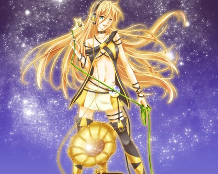 Lily - pretty, star, anime, vocaloid, yellow, female, blue, long hair, nice, sky, anime girl, beautiful, hot, girl, blonde hair, beauty, sweet, flower, cute, sexy, vocaloids