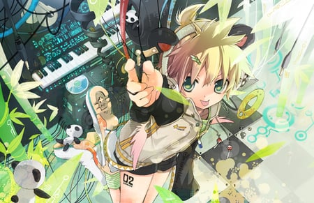 Len Kagamine - blonde hair, headphones, len kagamine, kagamine len, vocaloid, male