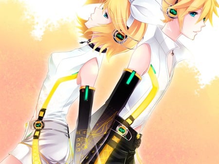 Len and Rin - kagamine rin, append, rin kagamine, blonde hair, twins, vocaloid, headphones, len kagamine, kagamine len