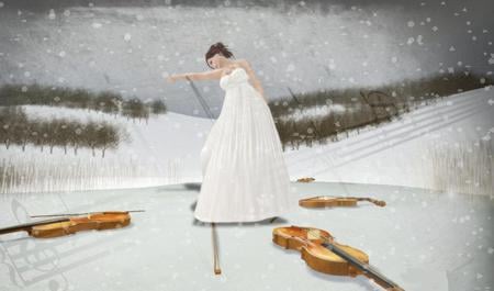 Music of my heart - snow, music, heart, quitar