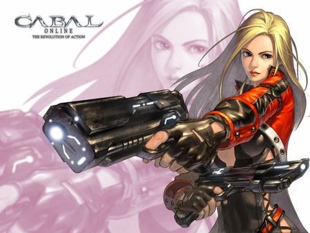 The Revolution of Action - female, guns, girl, cabal, blonde hair, cool, long hair, jacket, video game, gloves, blue eyes