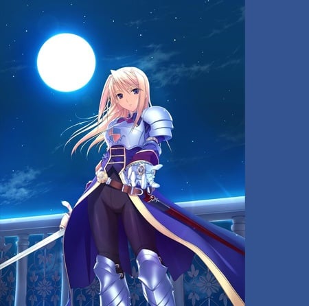 Moon Light Knight - moon, woman, sexy, knight, night, lady knight, lovely, fantasy, armor, pretty, beautiful, anime, sword, lineage, moon light, blonde