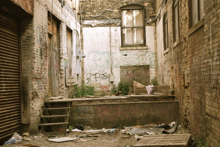 Slum - mess, window, broken, steps, graffitti, pallet