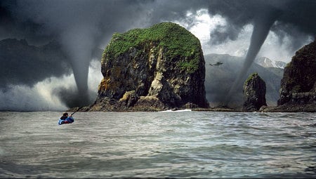 Incredible Tornados - tornados, water, danger, boat, helicopter, rock island