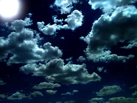 Night Sky - clouds, moon, blue, night, dark, sky