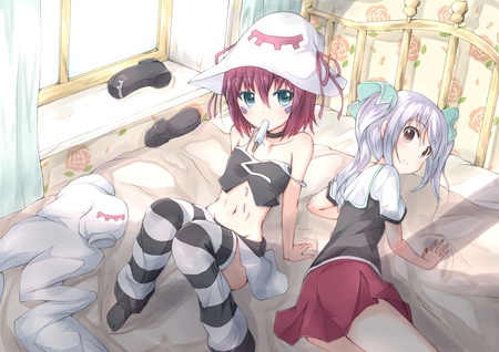 Mumekui Merry - yumekui merry, popsicle, thighhighs, mirai macharge, seifuku, bed hat, merry nightmare, tachibana isana